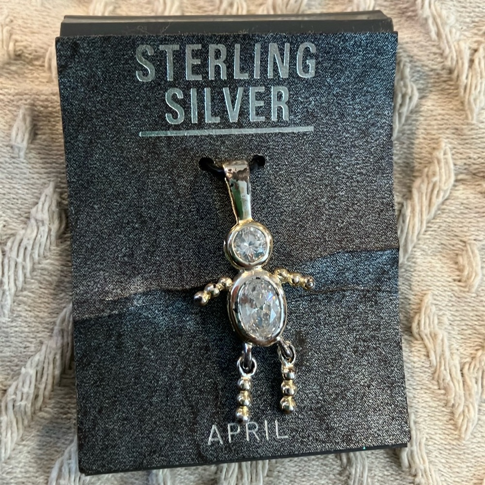 NEW sterling silver charm CZ April birthstone son boy